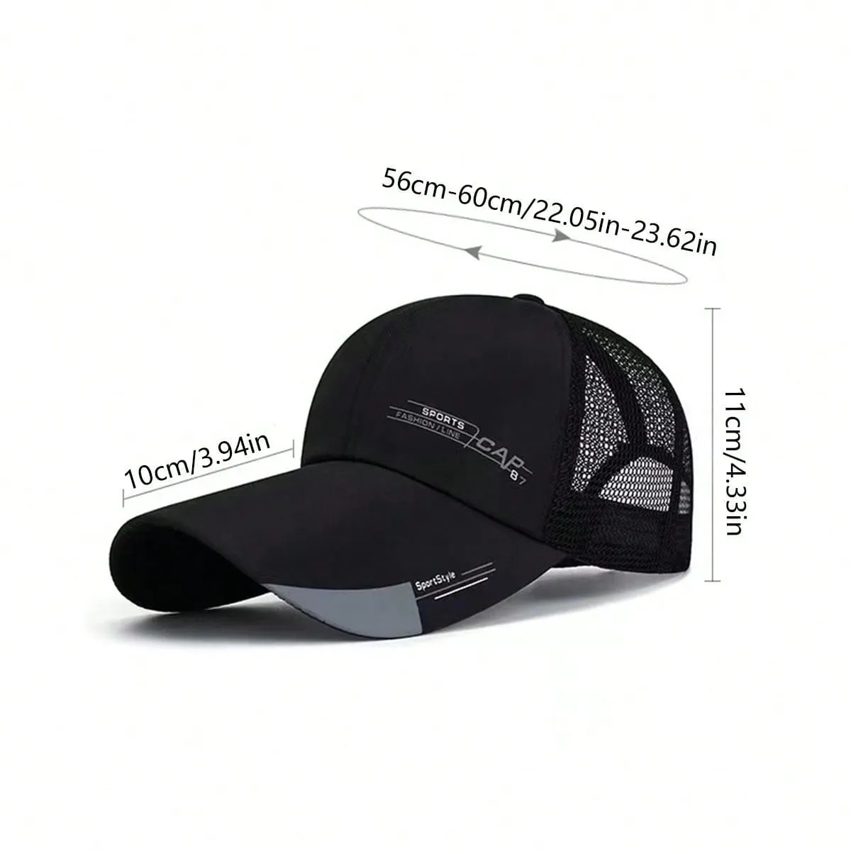 1pc Summer Breathable Mesh Extended Brim Sun Protection Baseball Cap For Men, Silk Fabric Printed Cap With Half-Mesh Design