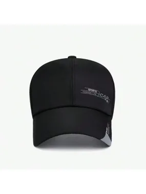 1pc Summer Breathable Mesh Extended Brim Sun Protection Baseball Cap For Men, Silk Fabric Printed Cap With Half-Mesh Design