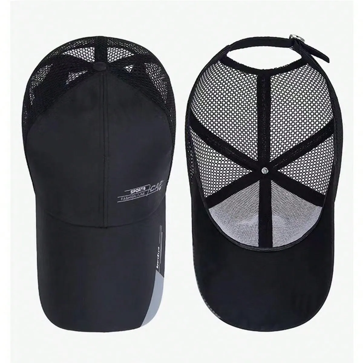 1pc Summer Breathable Mesh Extended Brim Sun Protection Baseball Cap For Men, Silk Fabric Printed Cap With Half-Mesh Design