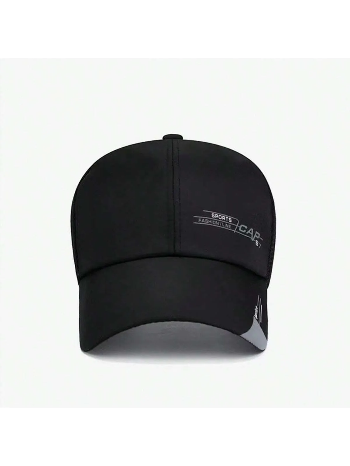 1pc Summer Breathable Mesh Extended Brim Sun Protection Baseball Cap For Men, Silk Fabric Printed Cap With Half-Mesh Design