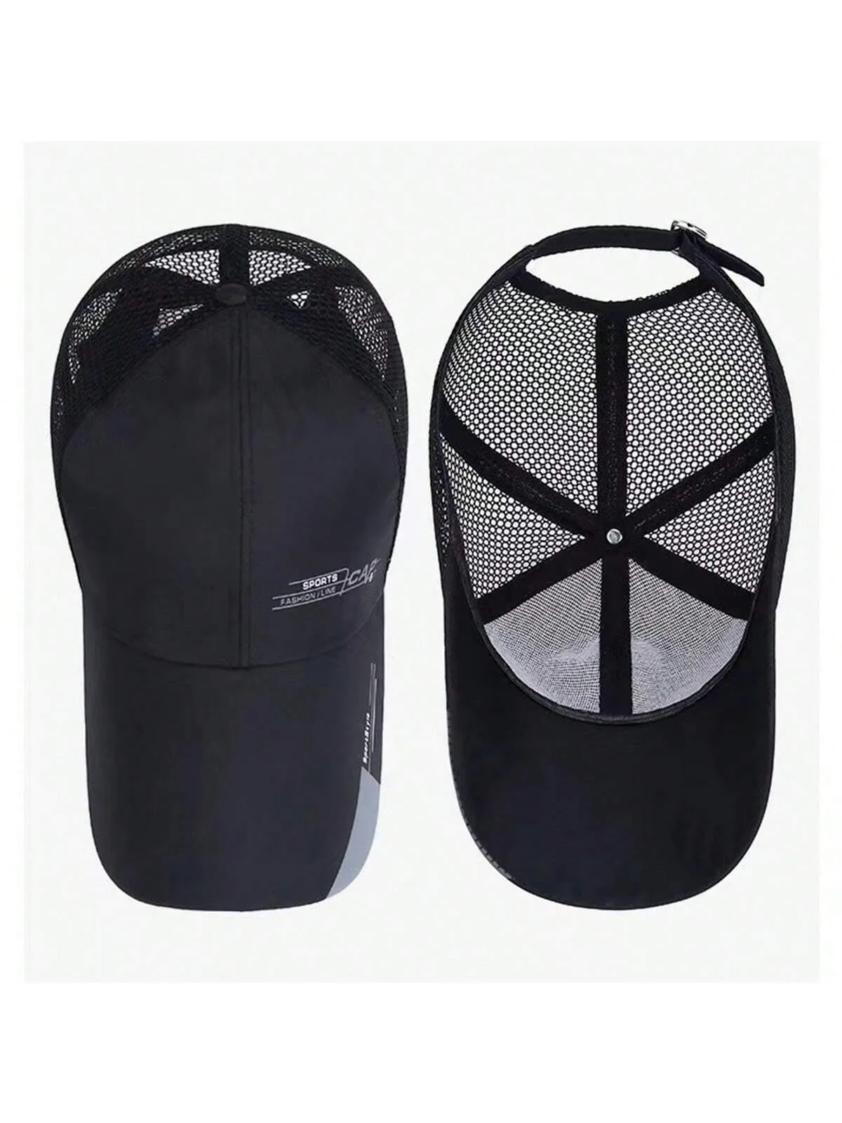 1pc Summer Breathable Mesh Extended Brim Sun Protection Baseball Cap For Men, Silk Fabric Printed Cap With Half-Mesh Design