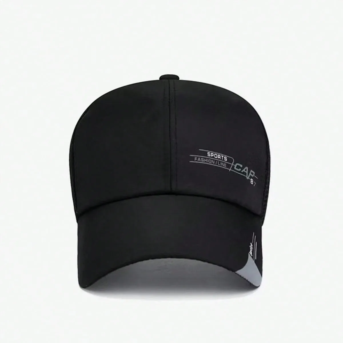 1pc Summer Breathable Mesh Extended Brim Sun Protection Baseball Cap For Men, Silk Fabric Printed Cap With Half-Mesh Design