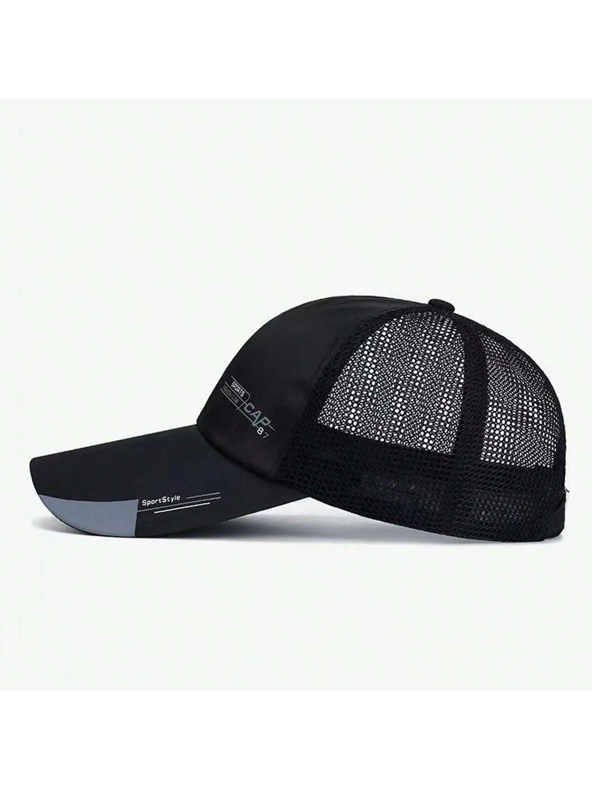1pc Summer Breathable Mesh Extended Brim Sun Protection Baseball Cap For Men, Silk Fabric Printed Cap With Half-Mesh Design