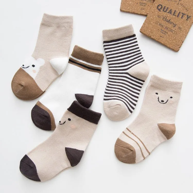 5-Pack Cartoon Bear Socks (4 Colors)
