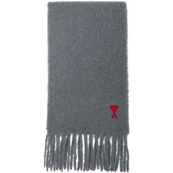 AMI Alexandre Mattiussi Grey Mohair Heart Logo Scarf