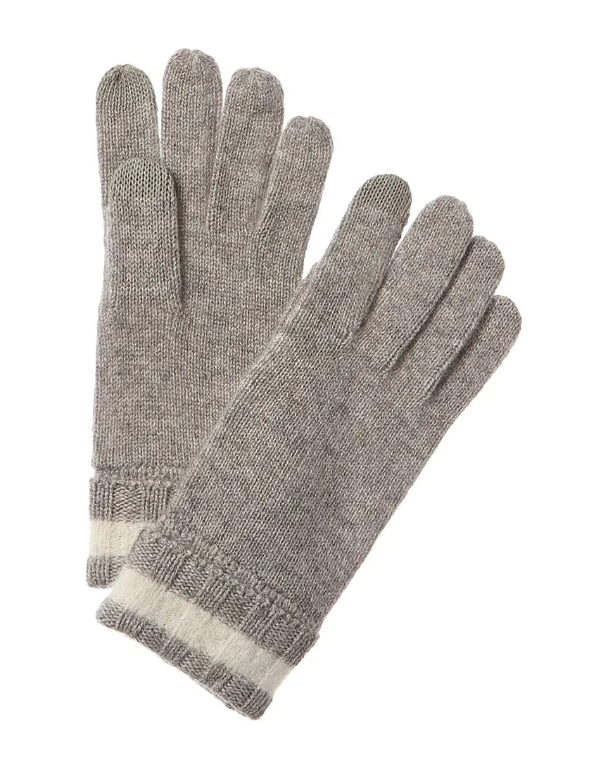 Amicale Cashmere Fuzzy Stripe Rib Cuff Cashmere Gloves