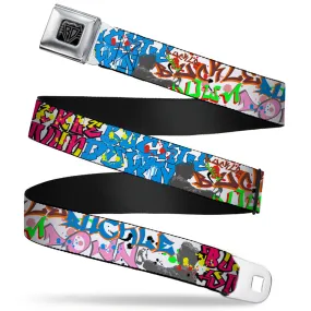BD Wings Logo CLOSE-UP Full Color Black Silver Seatbelt Belt - BD Tag Webbing