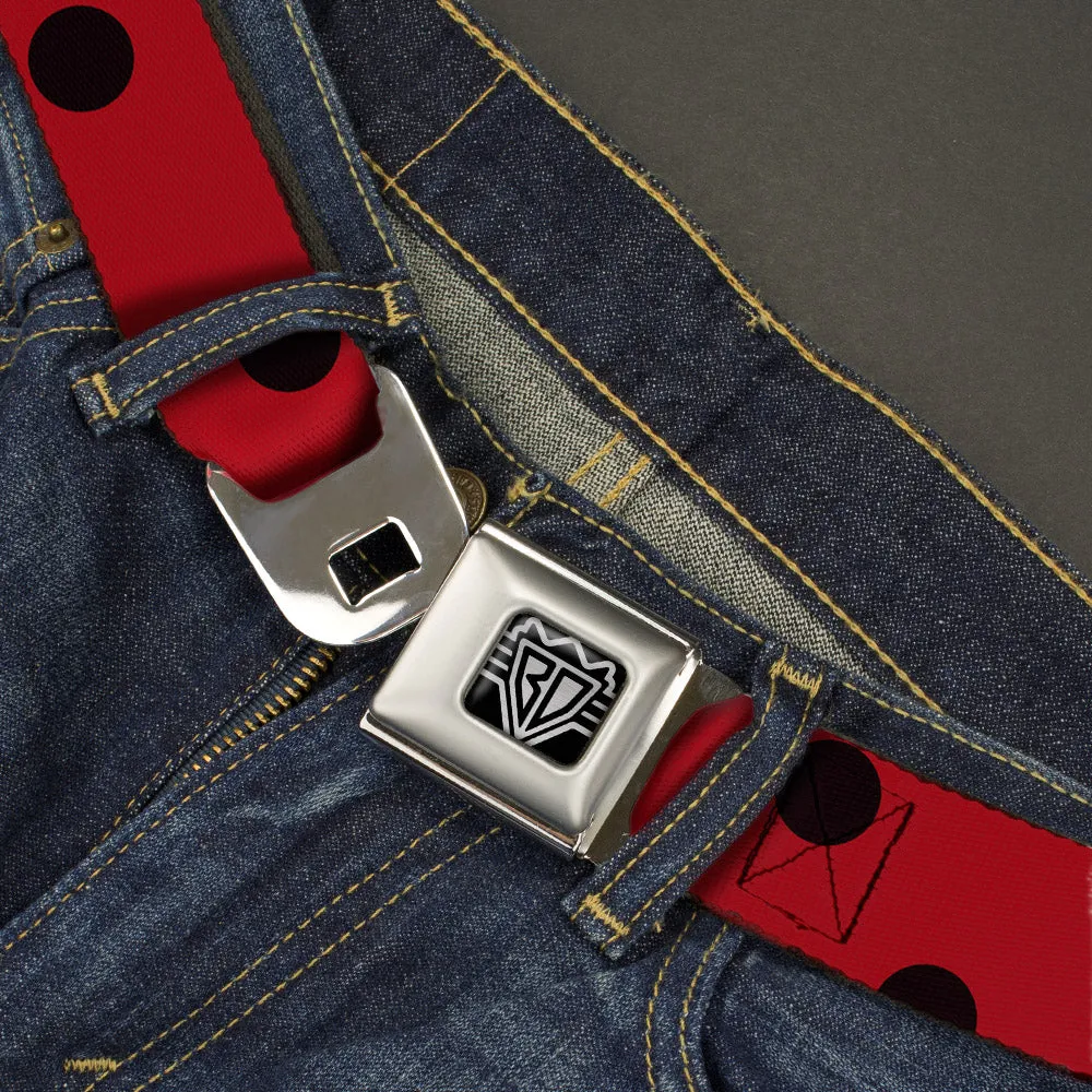 BD Wings Logo CLOSE-UP Full Color Black Silver Seatbelt Belt - Lady Bug Dots Red/Black Webbing