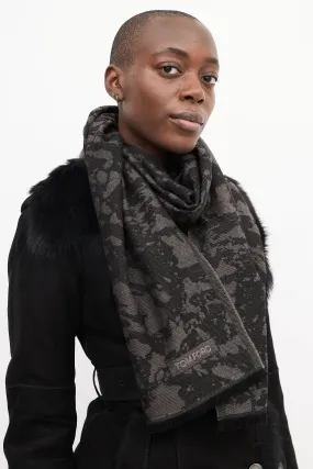 Black & Grey Wool Camo Fringe Scarf