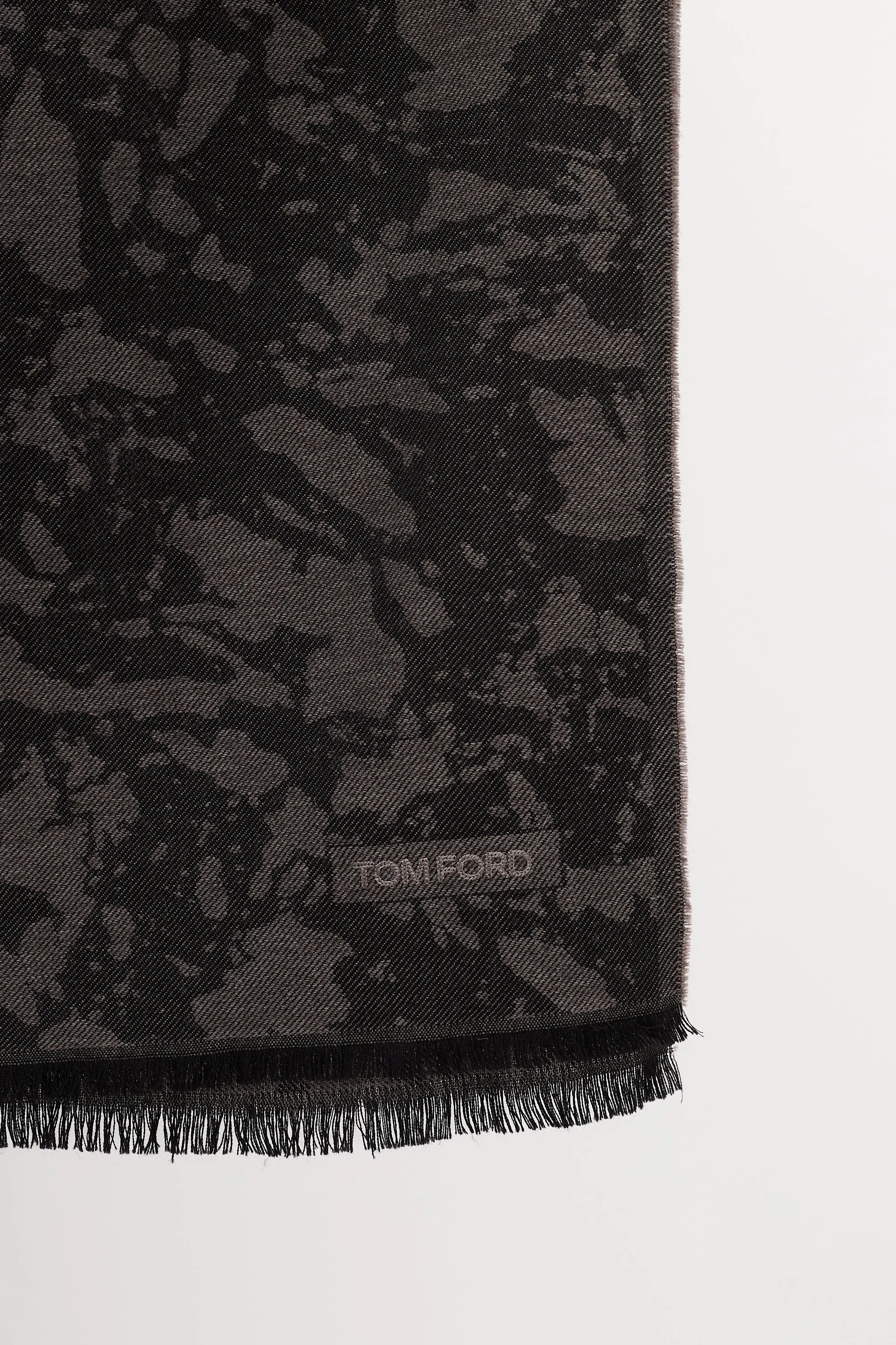 Black & Grey Wool Camo Fringe Scarf