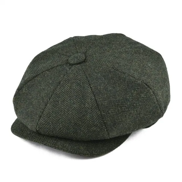 BOTVELA Wool Tweed Newsboy Cap Herringbone Men Women Gatsby Retro Hat Driver Flat Cap Black Brown Green Navy Blue 005