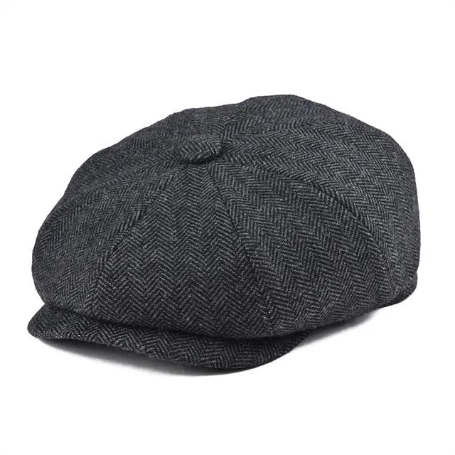 BOTVELA Wool Tweed Newsboy Cap Herringbone Men Women Gatsby Retro Hat Driver Flat Cap Black Brown Green Navy Blue 005