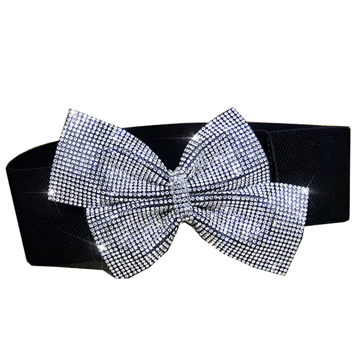 Dance America B006 Large Crystal Rhinestone Offset Bow Elastic Belt in Stock