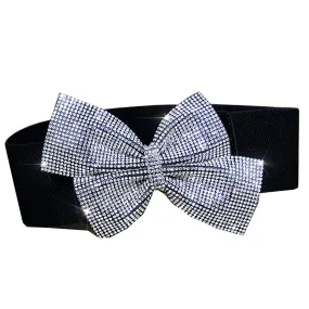 Dance America B006 Large Crystal Rhinestone Offset Bow Elastic Belt in Stock