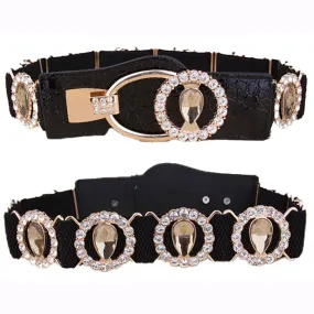 Dance America B008 Elastic Belt with Circle Topaz and Gold Accent in Stock