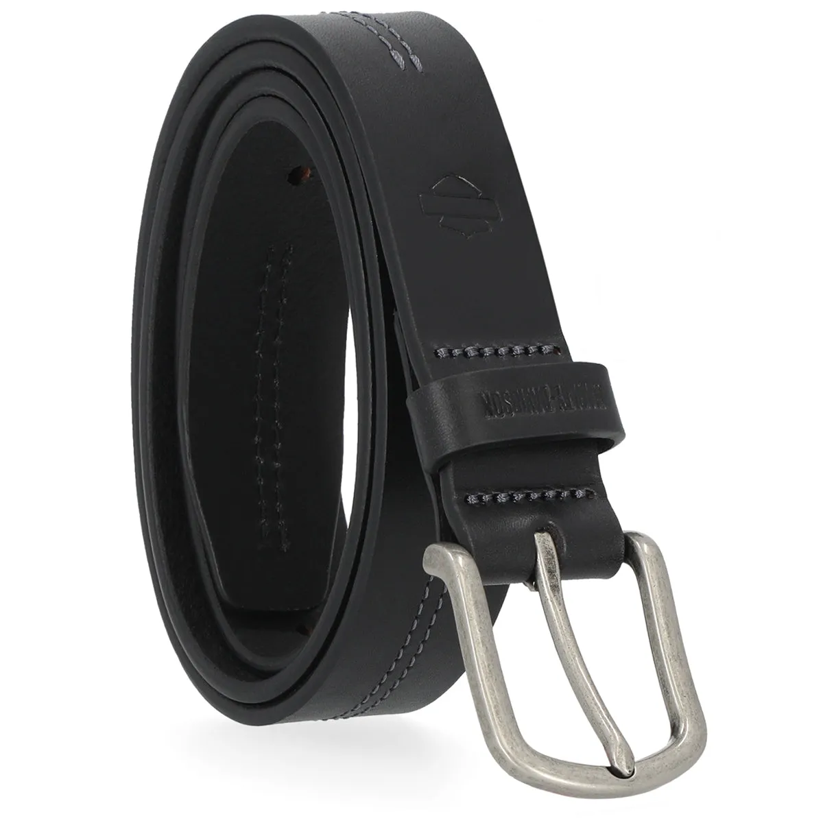 Harley-Davidson Women's Classic Leather Center Stitch Antique Nickel Finish Belt, Black BMM002/08