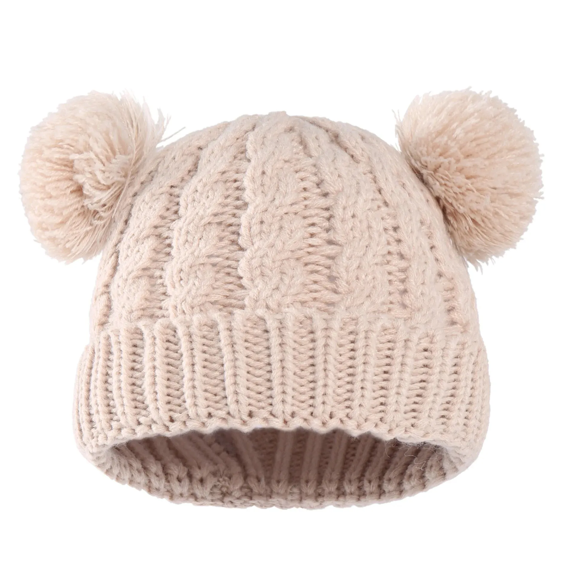 Knitted Beanie Bonnet With Pompoms