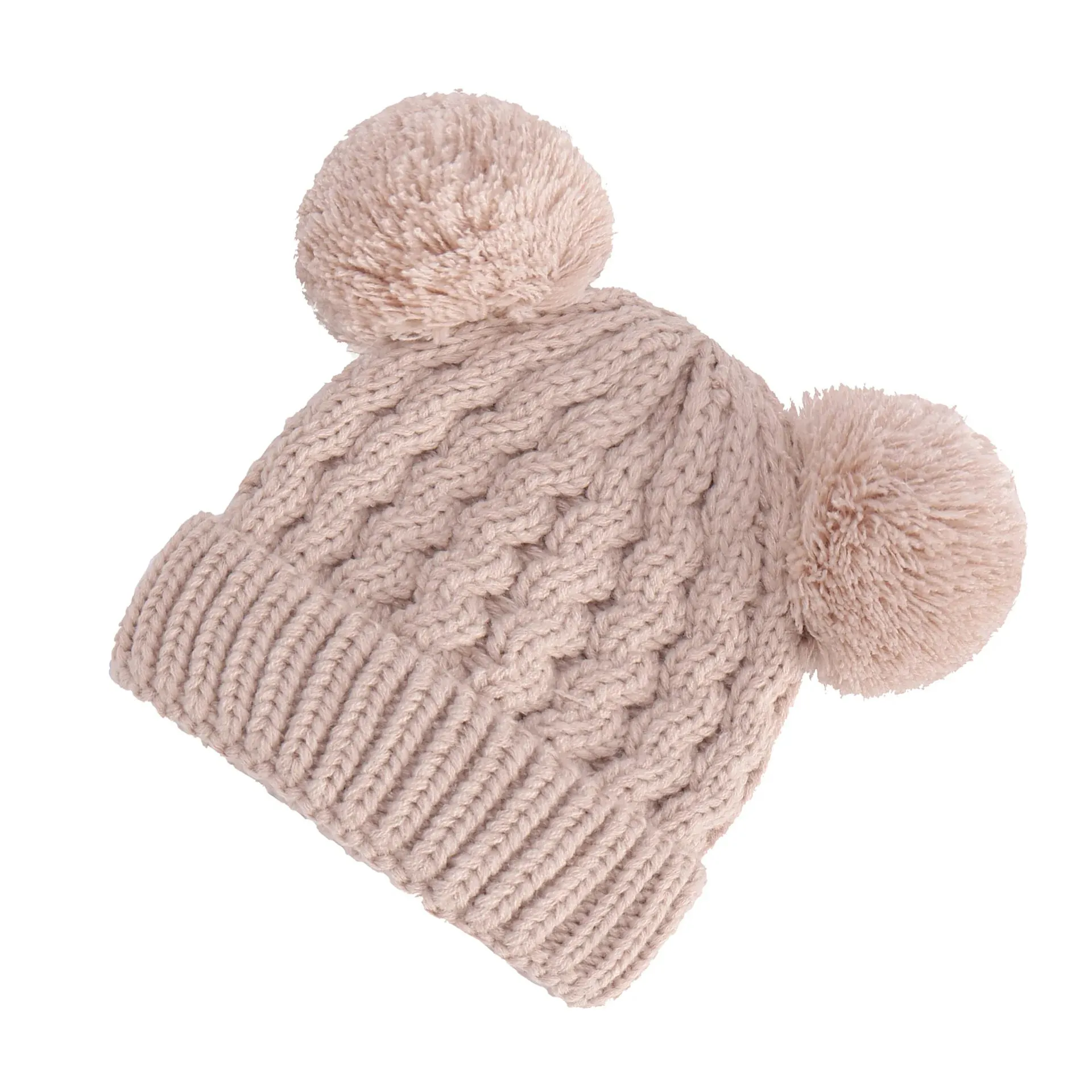 Knitted Beanie Bonnet With Pompoms
