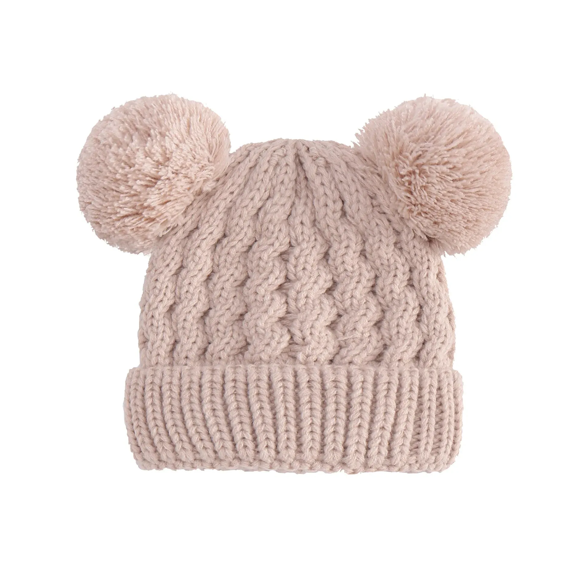 Knitted Beanie Bonnet With Pompoms