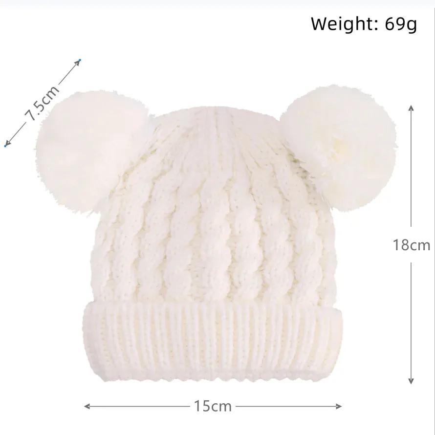 Knitted Beanie Bonnet With Pompoms