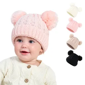 Knitted Beanie Bonnet With Pompoms