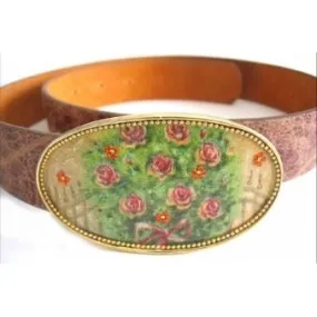 Leather Belt With Rose Bush Buckle.