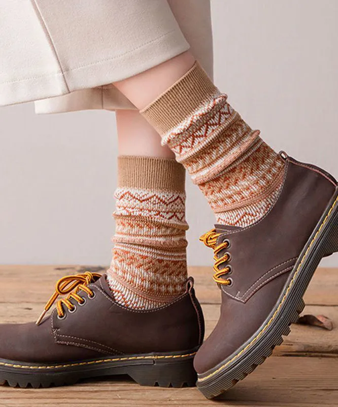 Modern Khaki Pring Thick Cotton Mid Calf Socks