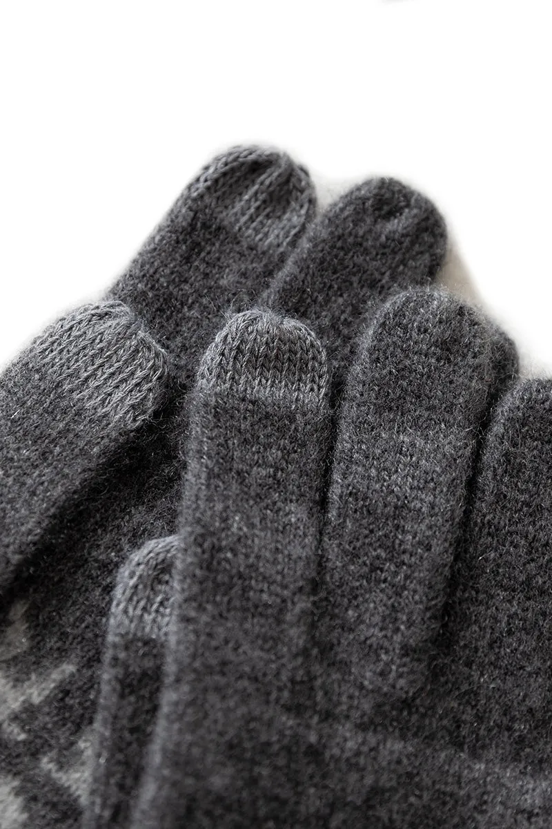 Vintage Cashmere Knit Fair Isle Touchscreen Gloves